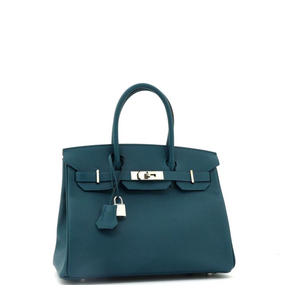 Hermes Birkin Handbag Colvert Epsom with Palladium Hardware 30 Blue - Picture 3 of 8